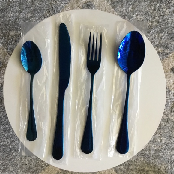 New Stainless Steel Metallic Blue Utensils, Set of 16 pcs